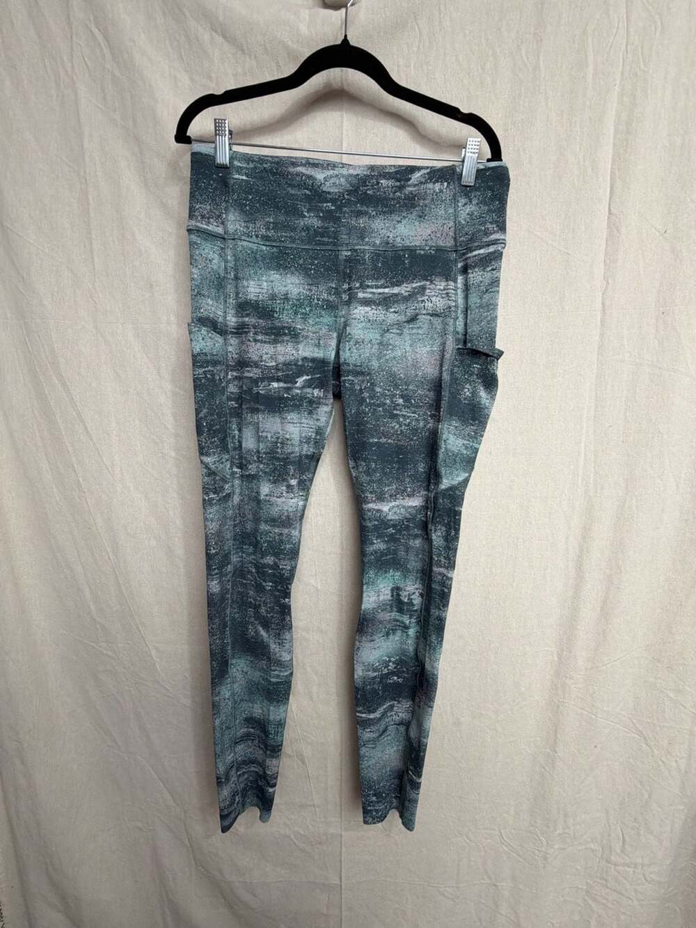Lululemon Athletic Leggings Size 12 Green Multi Abstract Print High Rise With Po